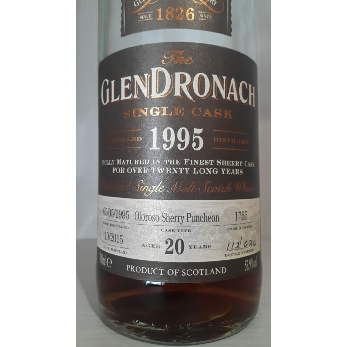 Glendronach single cask 1995, 20 years, oloroso sherry puncheon, no.1765