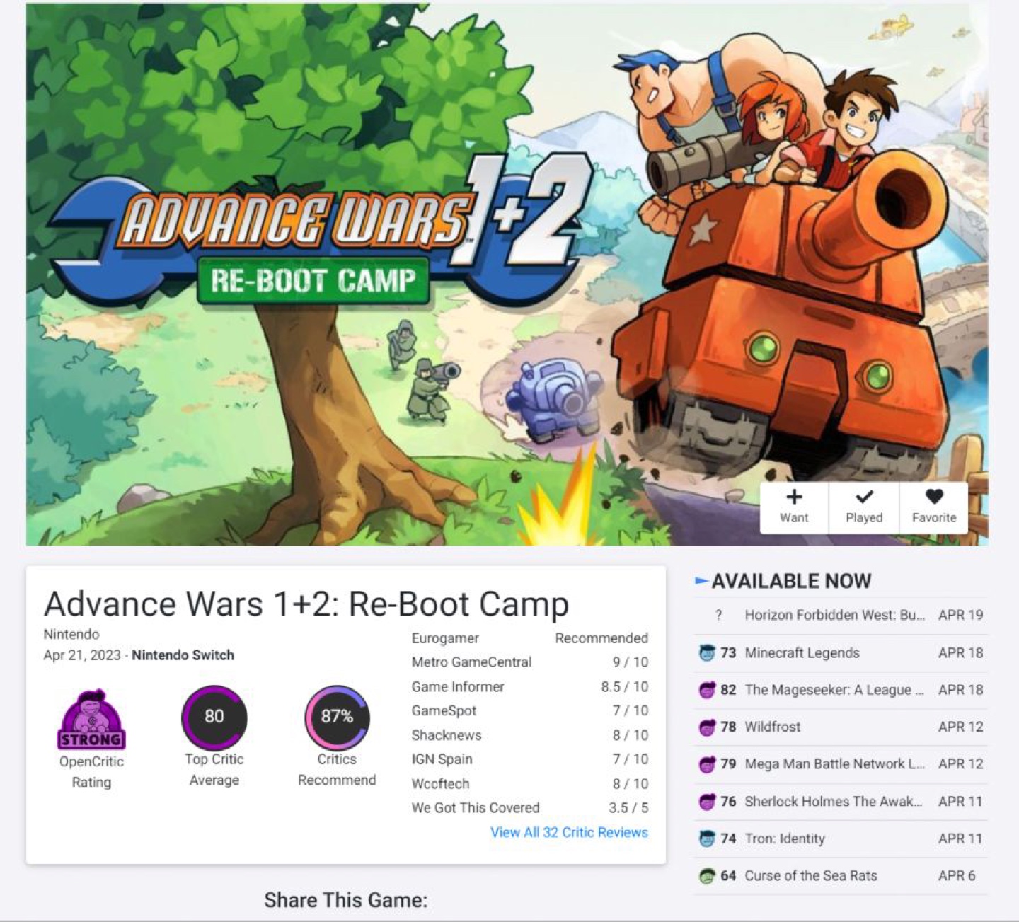 Advance Wars 1+2: Re-Boot Camp
어드밴스 워즈 1+2: 리부트 캠프
