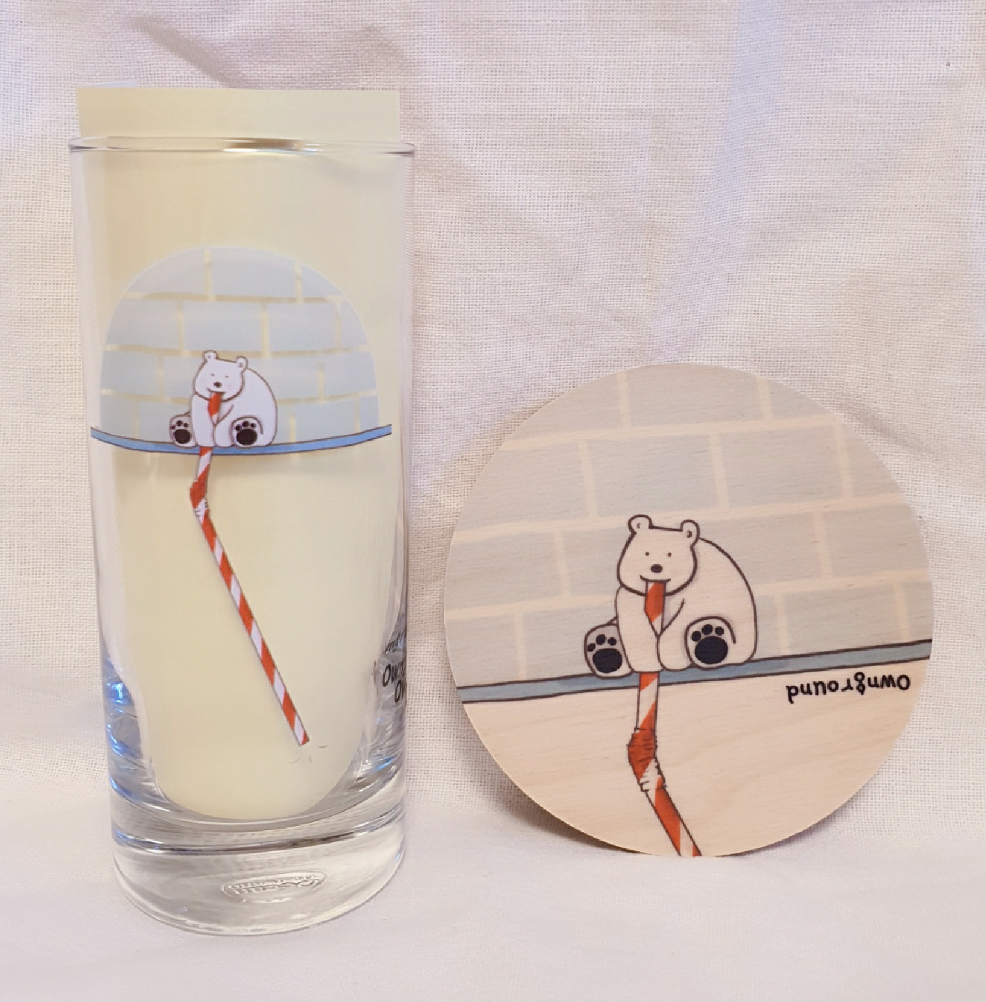 Cosy line - <Polar bear>, <Good day and the cat> glass, coaster