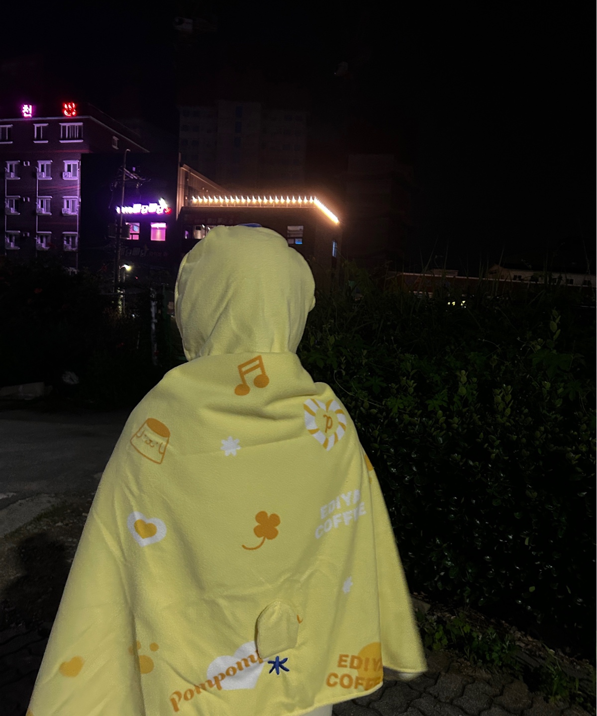 이디야 폼폼푸린 후드타월 착샷